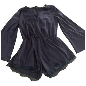 Havana long sleeve romper navy blue silky Polyester sz Large vtg